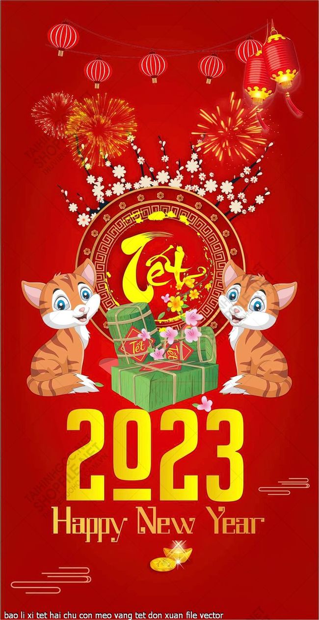 bao li xi tet hai chu con meo vang tet don xuan file vector